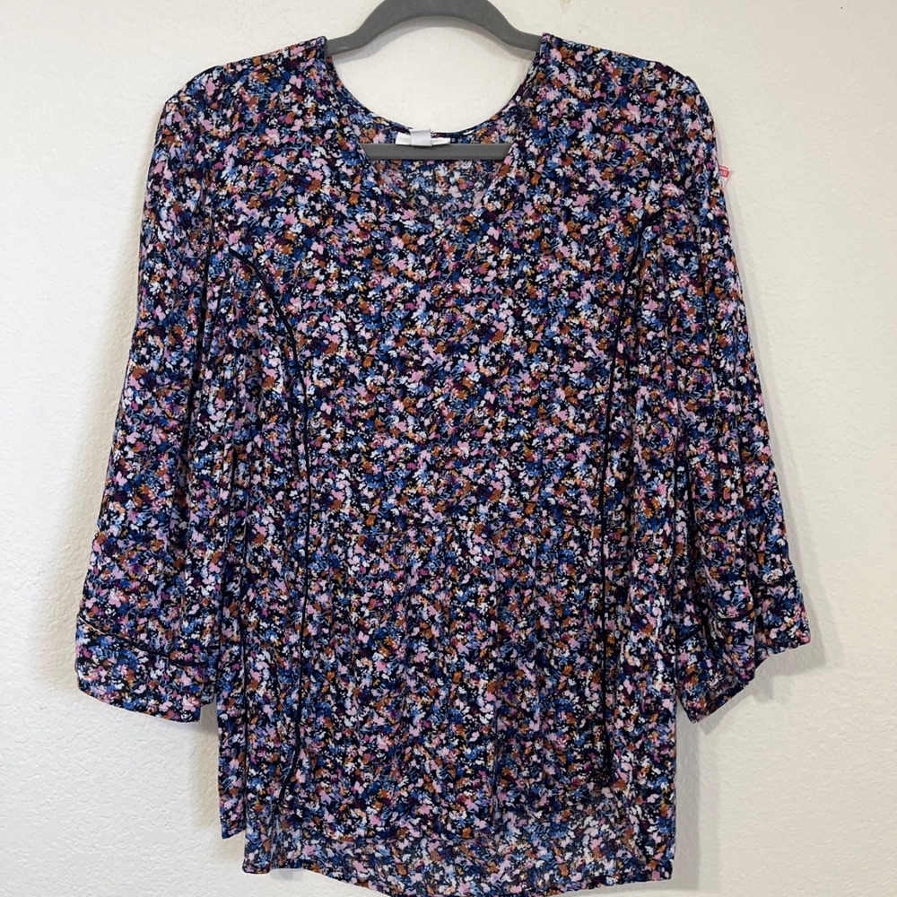 J.Jill Floral Blouse XL Petite Boho Peasant Top 3/4‎ Sleeve Rayon